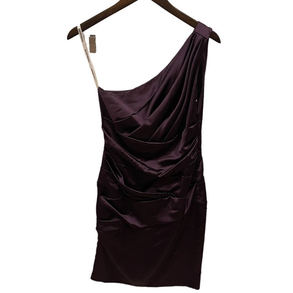 David’s Bridal Formal Plum Purple Short One Sleeve Rushed Dress Women 6